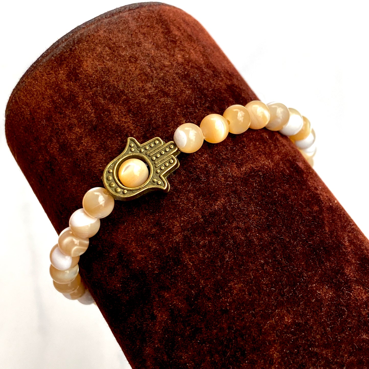 Hamsa with Mother of Pearl beaded stretch bracelet