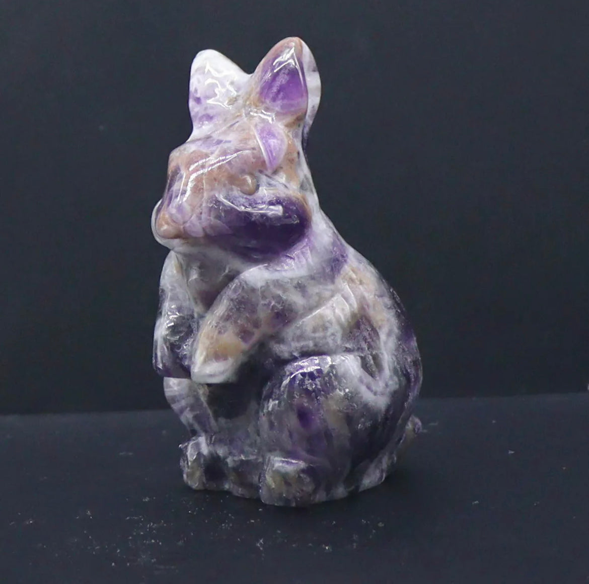 Natural amethyst gemstone bunny rabbit crystal figurine