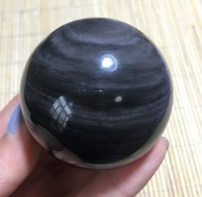 Natural Silver Obsidian Sphere - Crystal Reiki Healing Ball - 5 sizes