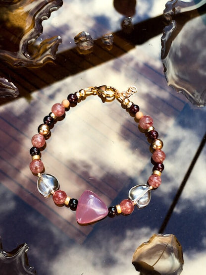 Women's Cherry Quartz, Chalcedony and Garnet Gemstone Bracelet