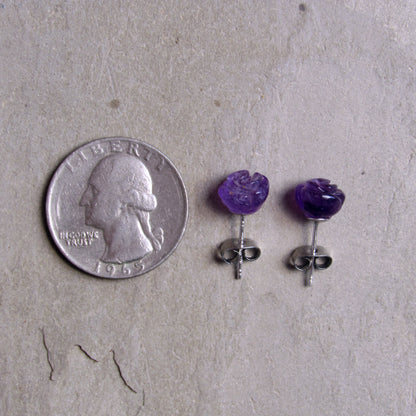 Amethyst gemstone Rose Earrings on Sterling Silver Posts