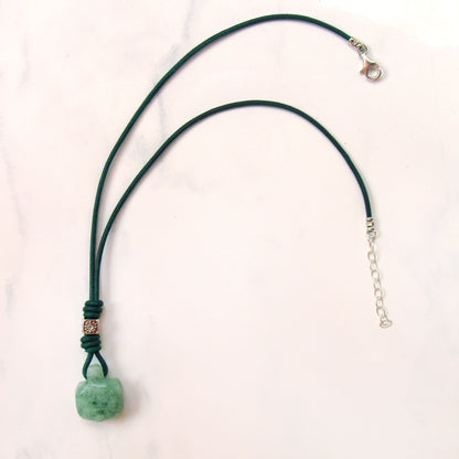 Jade Turtle gemstone on green leather with Sterling Silver