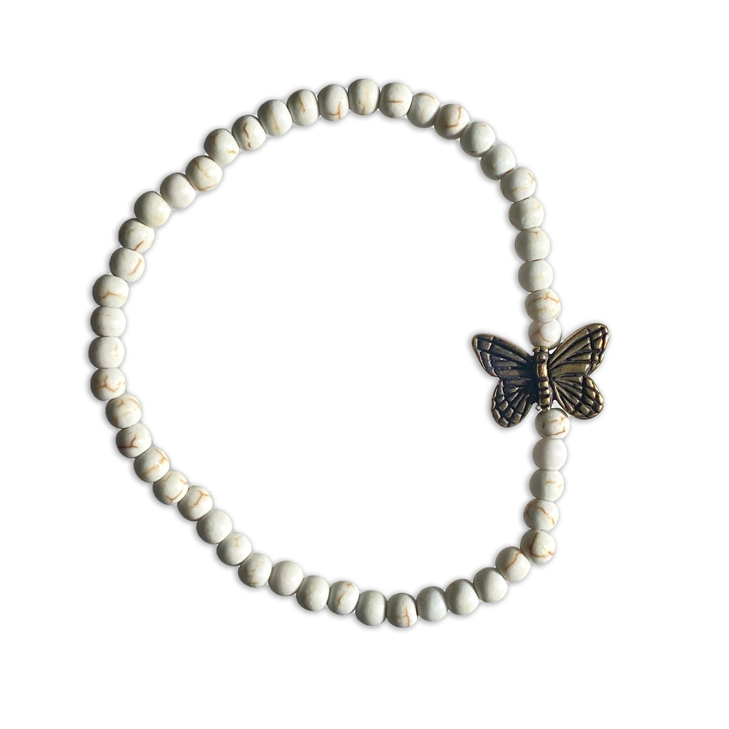 White turquoise gemstone and Brass Butterfly Bracelet