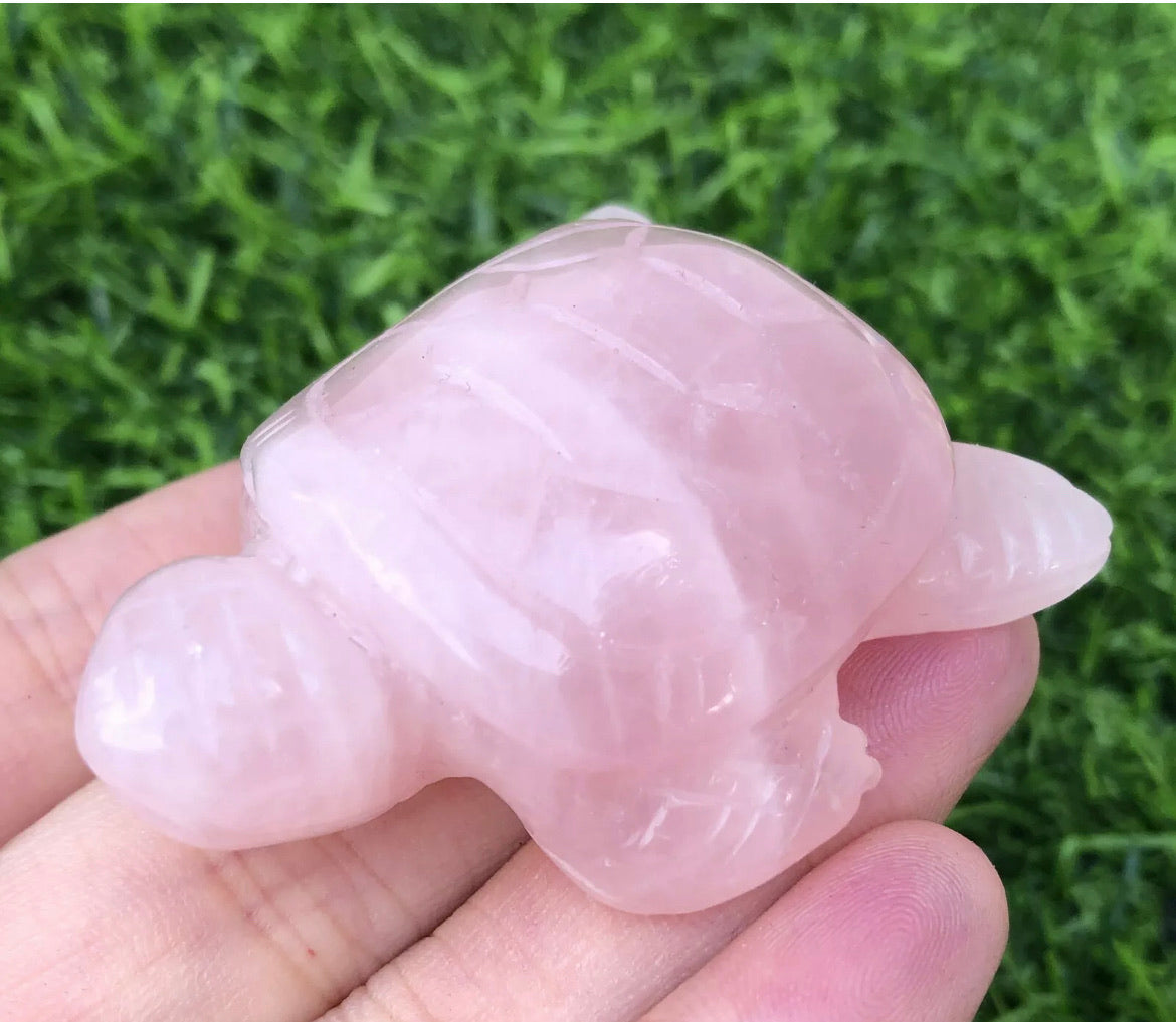 Natural Pink Rose Quartz gemstone Turtle