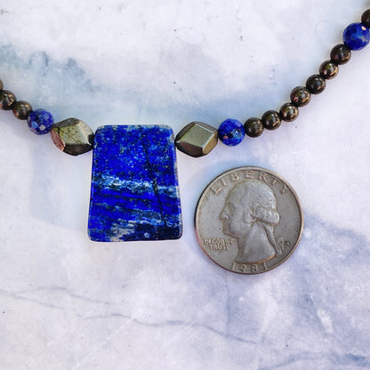 Pyrite Gemstones and Lapis Lazuli pendant Necklace