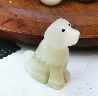 Natural white Jade gemstone dog