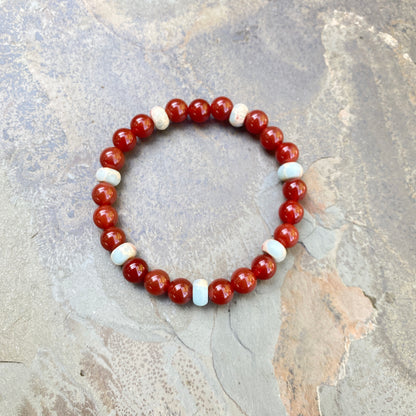 Men’s Carnelian and Sea Sediment Jasper Stretch Bracelet