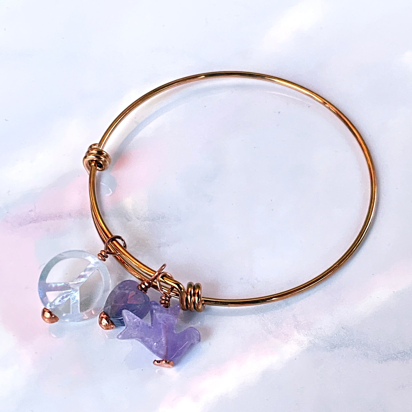 Peace and Love Amethyst gemstone Bangle Bracelet