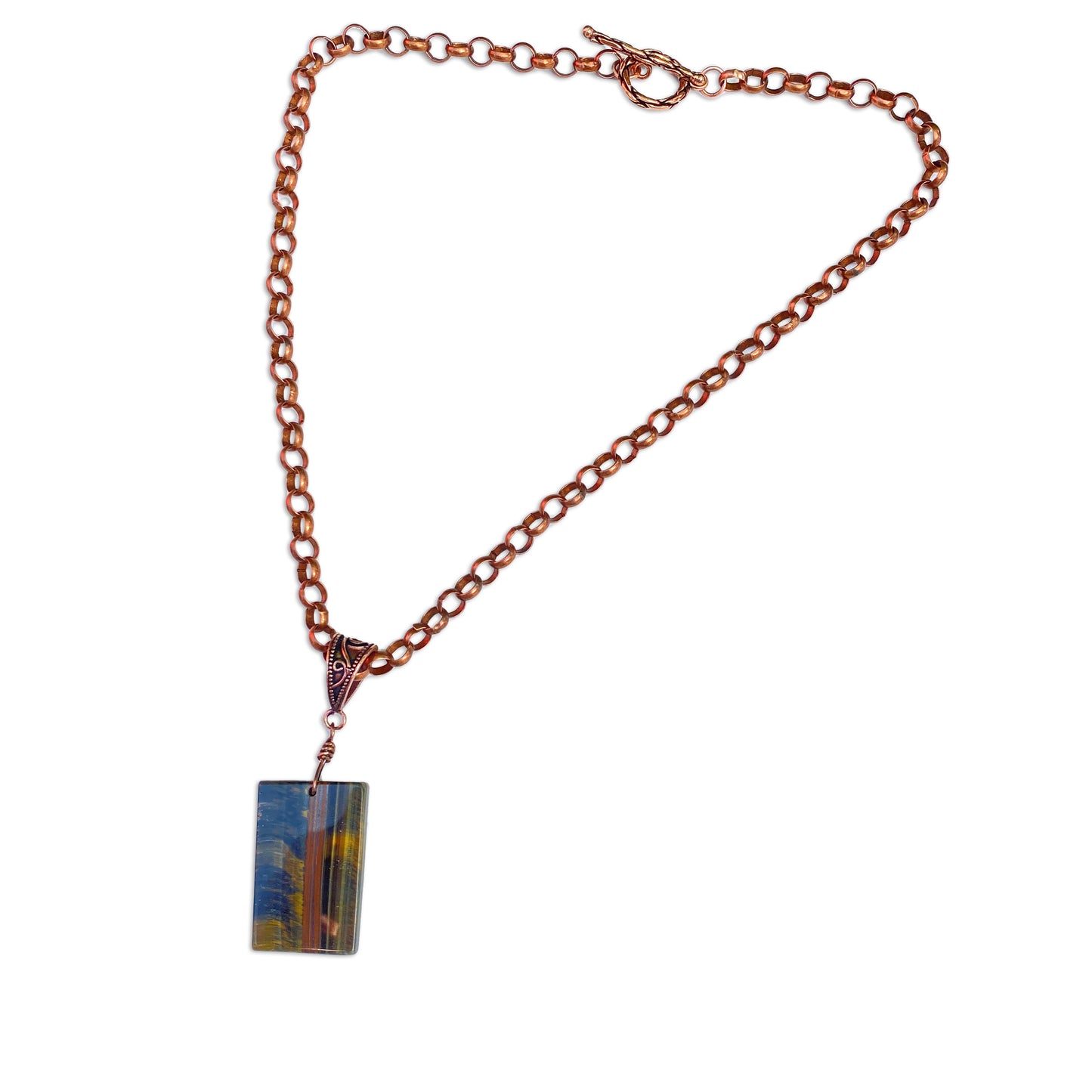 Tiger eye gemstone pendant on Copper Chain