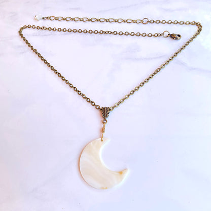 Mother of Pearl moon on brass chain