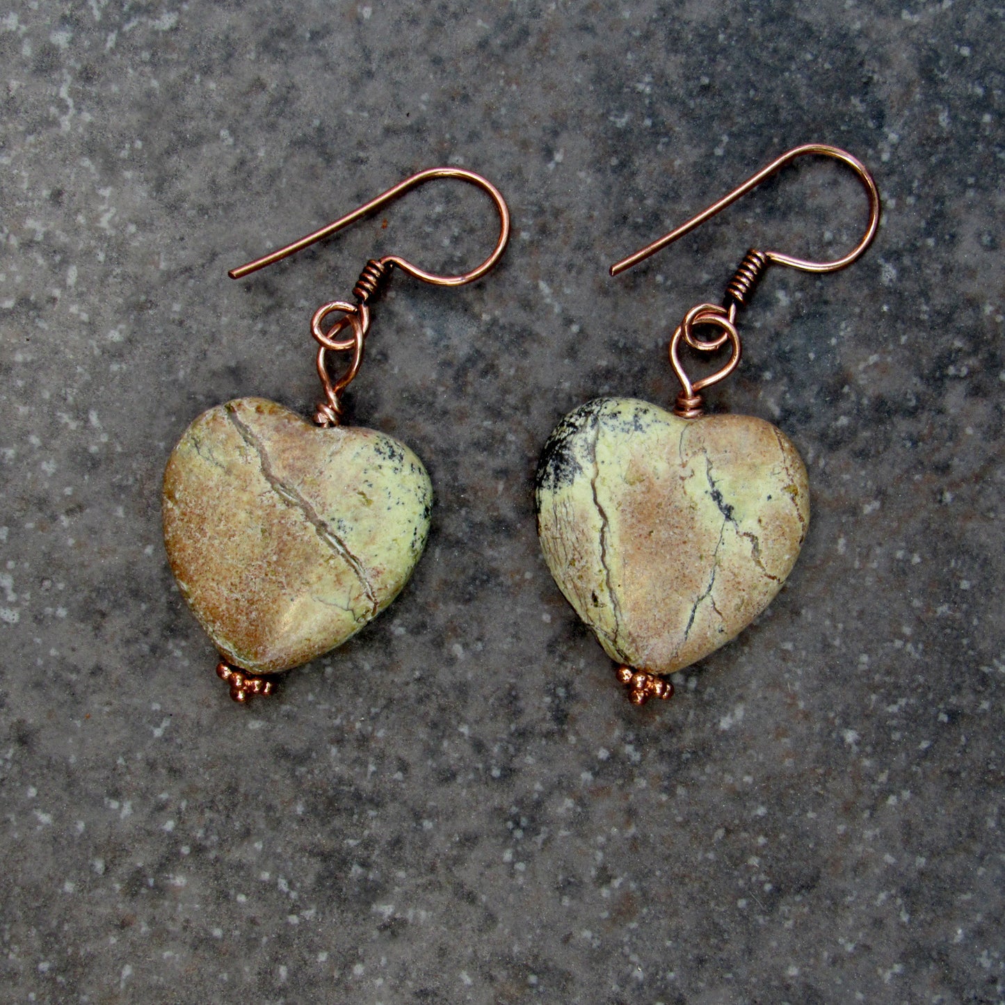 Yellow Turquoise Heart Hand Wrapped Drop Earrings