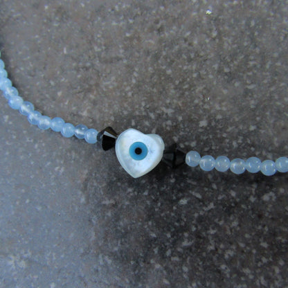 Protection Eye Mother of Pearl Heart and Chalcedony gemstone Anklet