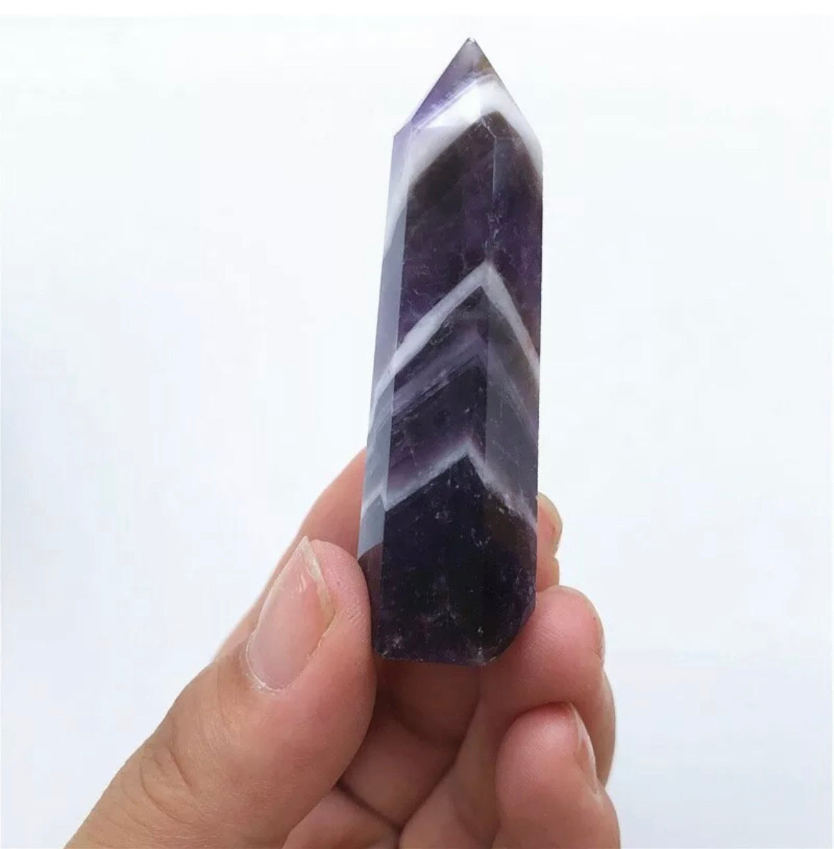 Natural Banded Chevron Dream Amethyst Quartz Crystal Point Wand Healing