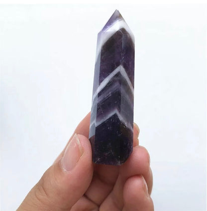 Natural Banded Chevron Dream Amethyst Quartz Crystal Point Wand Healing