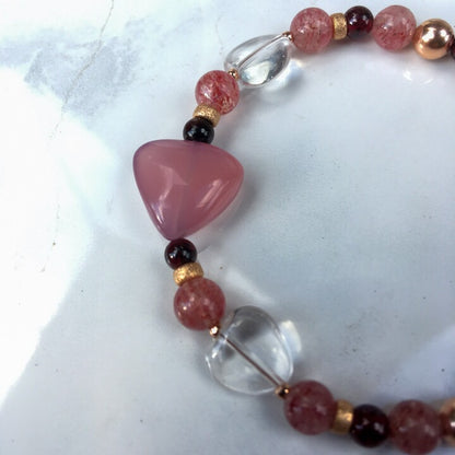 Women's Cherry Quartz, Chalcedony and Garnet Gemstone Bracelet