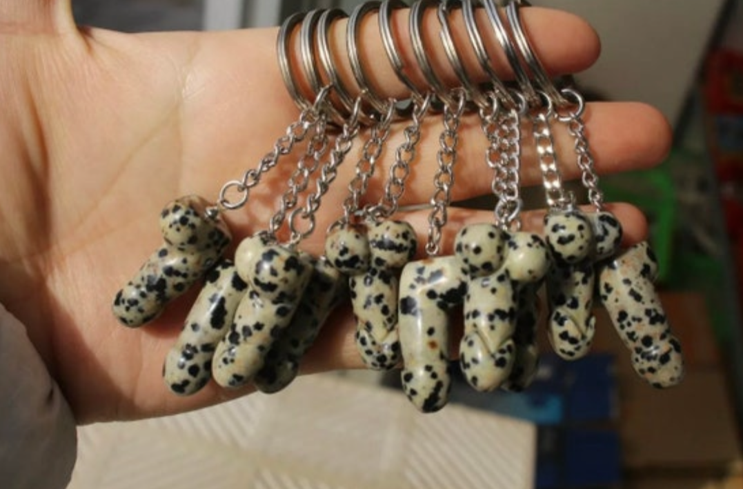 Natural Dalmatian Jasper Penis Keychain/Keyring