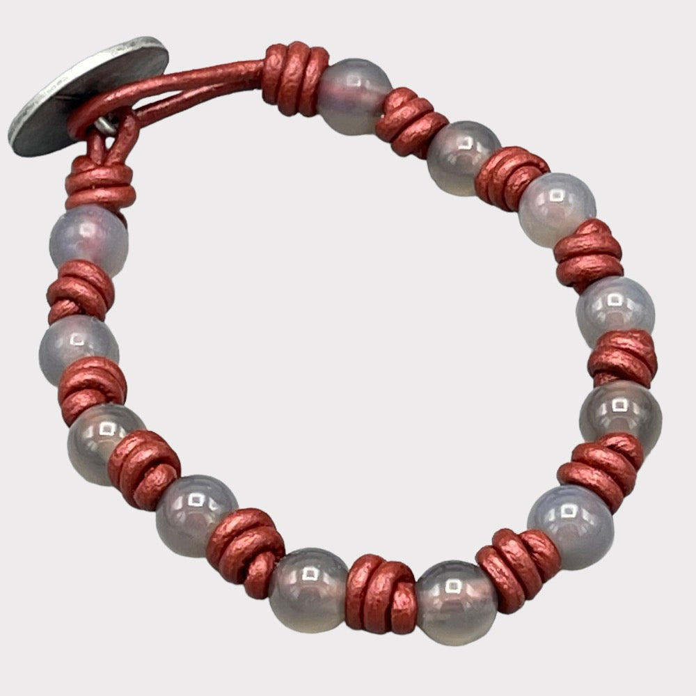 Gray agate and Moon Leather Bracelet