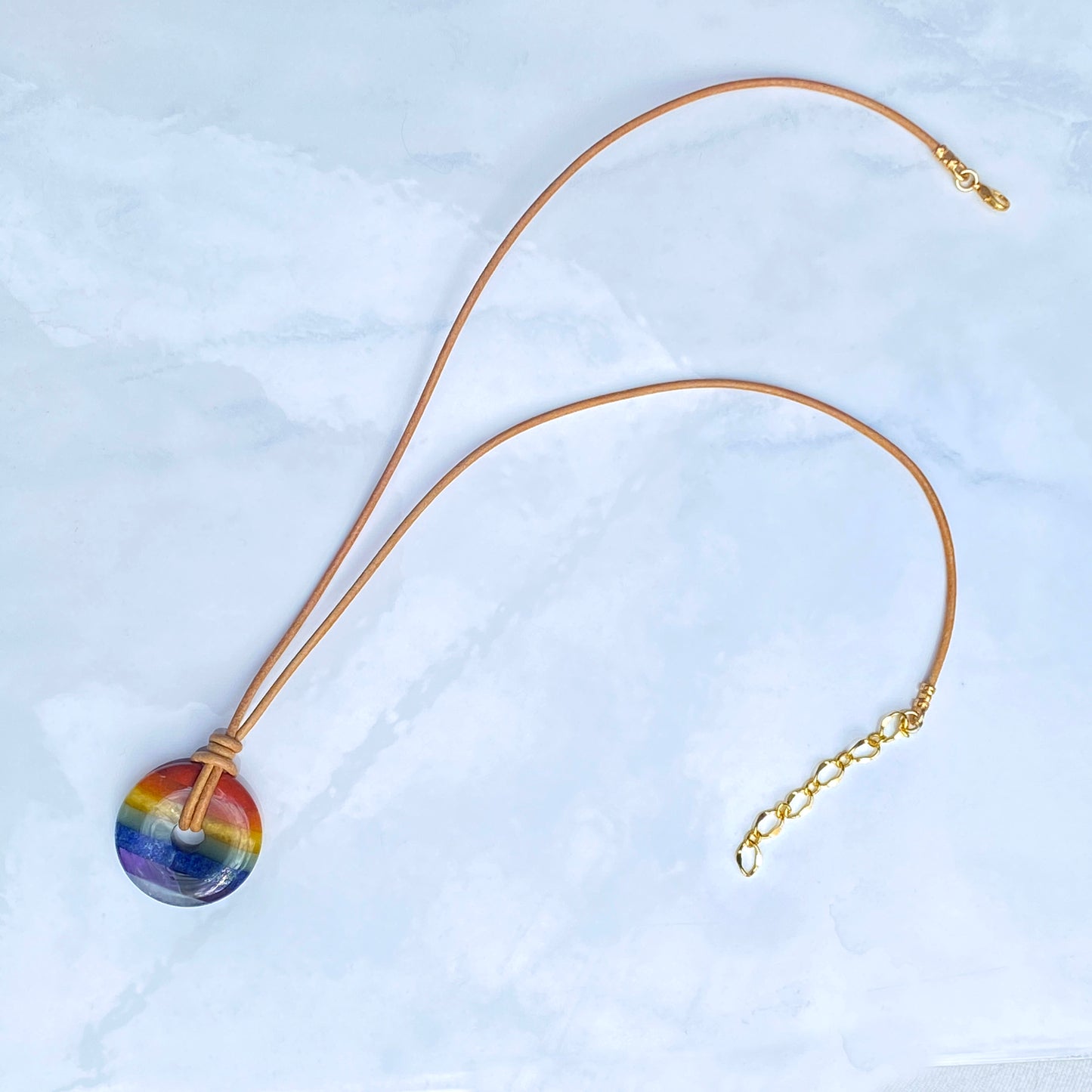 Rainbow Bonded Agate Gemstones Leather Necklace