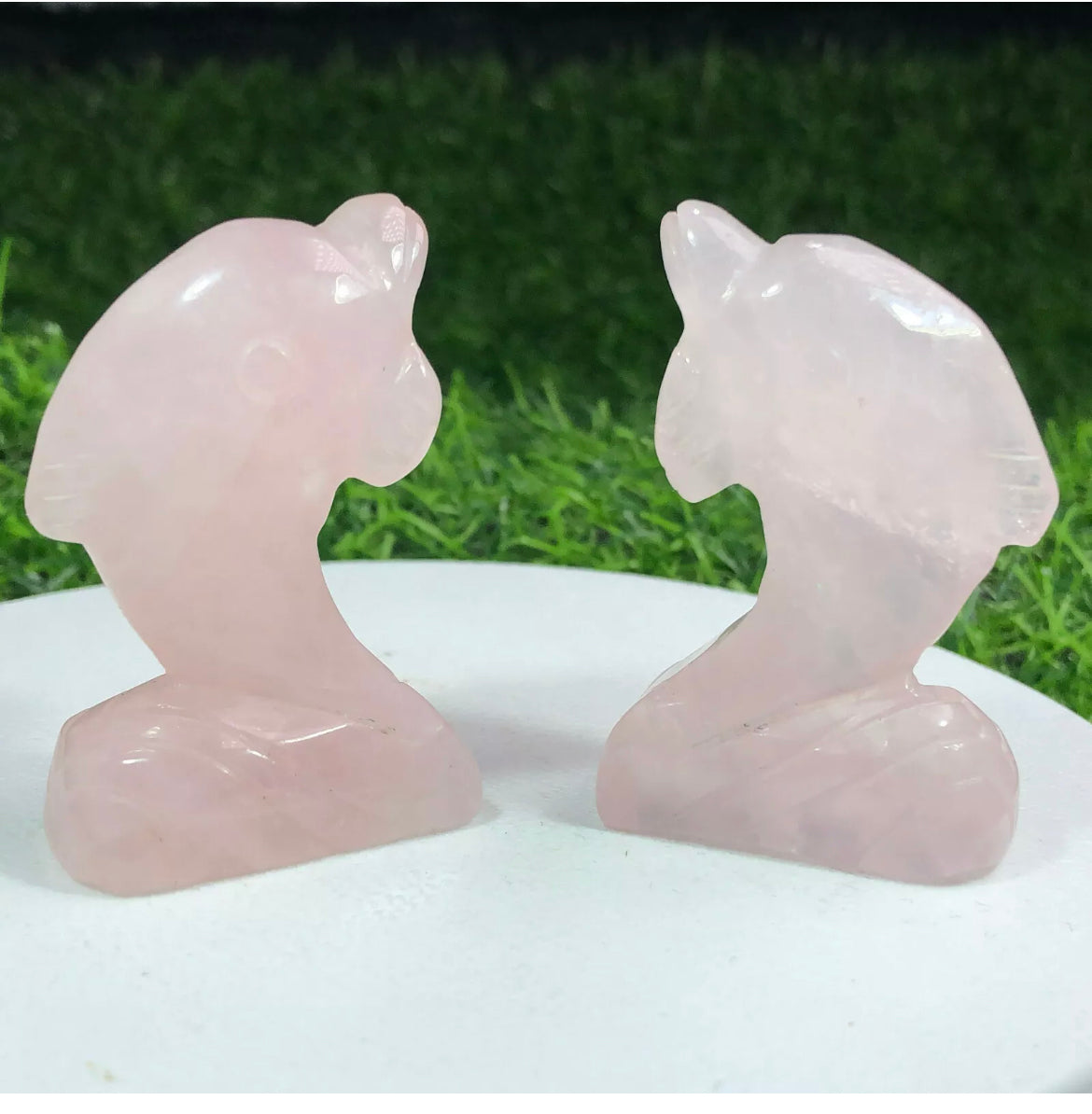 Natural Rose Quartz Dolphin semiprecious crystal gemstone figurine