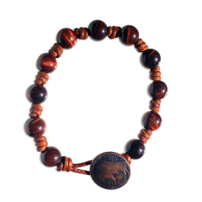 Tiger Eye gemstone on genuine leather bracelet