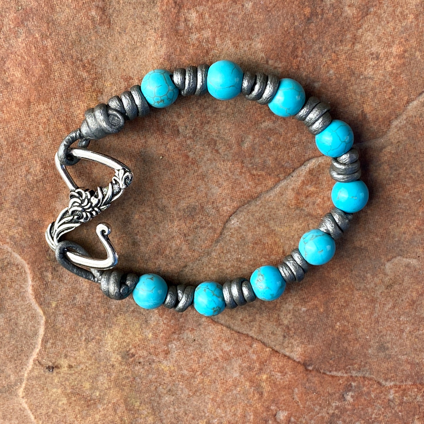 Women’s hand knotted Leather and Metal Howlite Gemstone bracelet