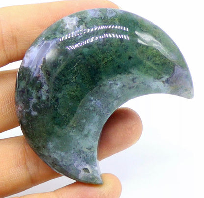 Natural Moss Agate Crescent Moon