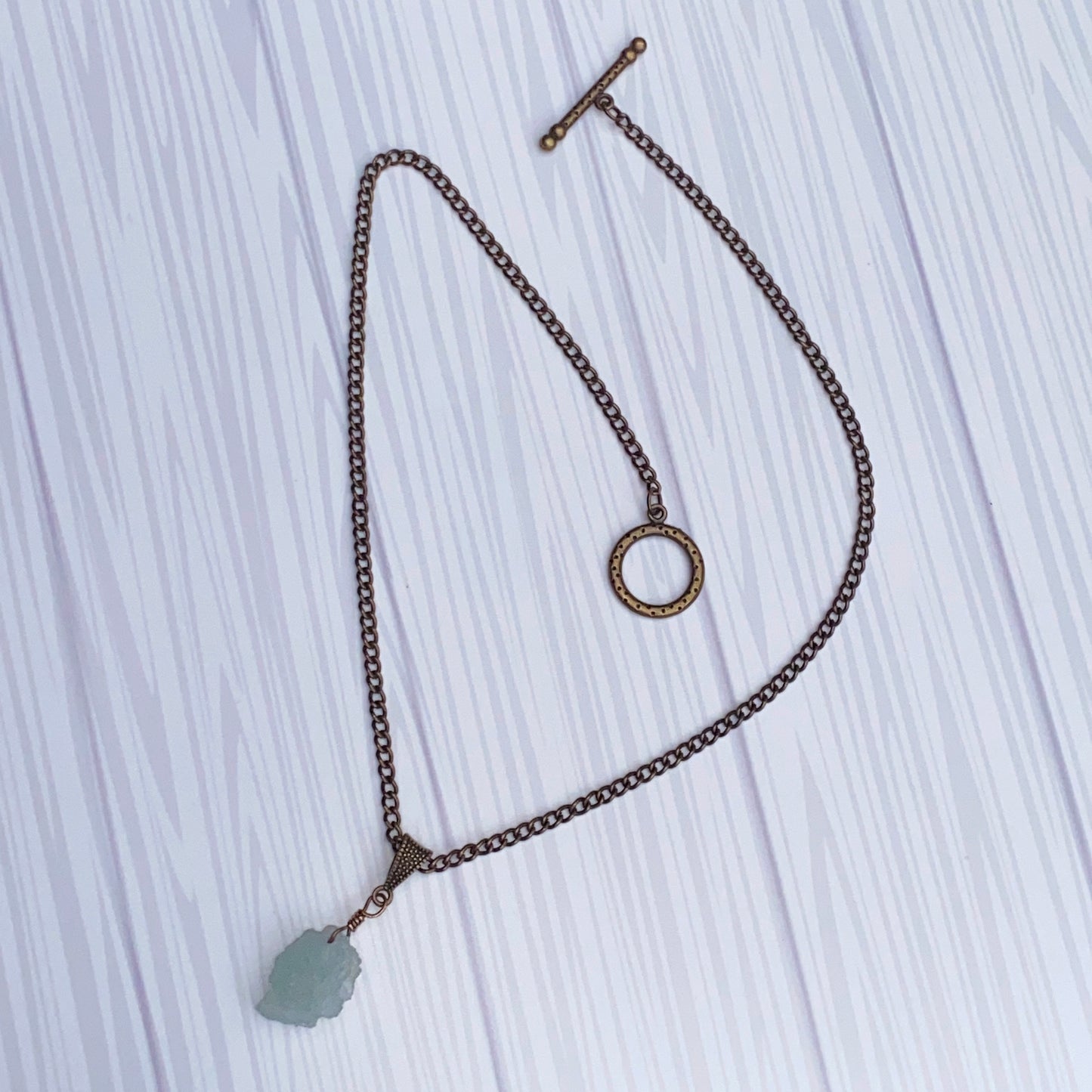 Raw Aquamarine gemstone on brass chain Necklace