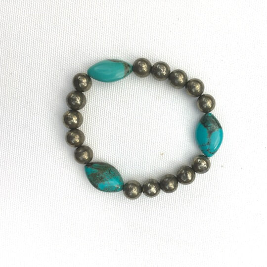 Genuine Turquoise and Pyrite Gemstone stretch bracelet