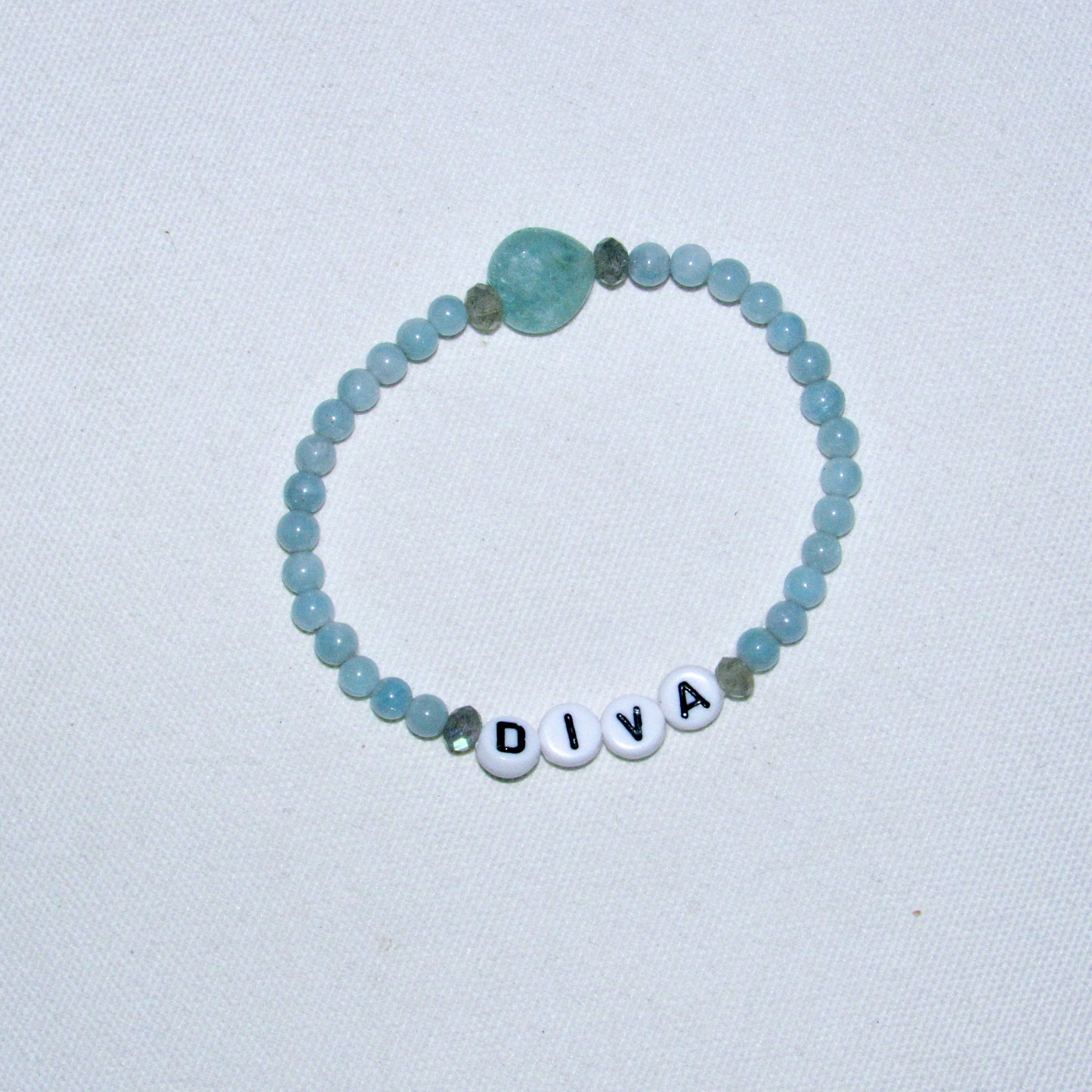 Aquamarine Gemstone and Labradorite “DIVA” Stretch Bracelet