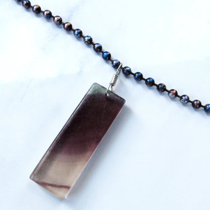 Men’s Sterling Silver Hand Wrapped Fluorite in Hand Patina Painted Copper Chain