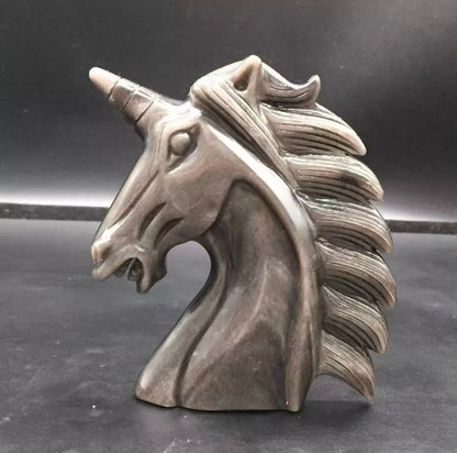 Natural Silver Obsidian Quartz Carved Unicorn