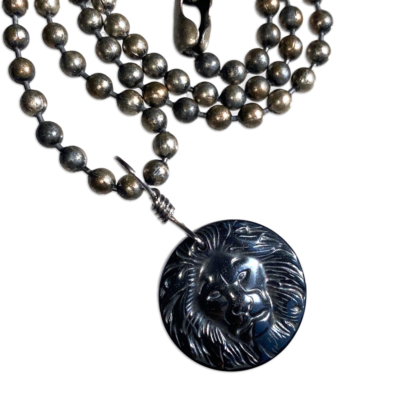 Hematite Lion Pendant on Patina copper chain Necklace