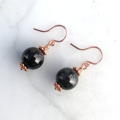 Garnet gemstones on hand-wrapped Copper wire Drop Earrings