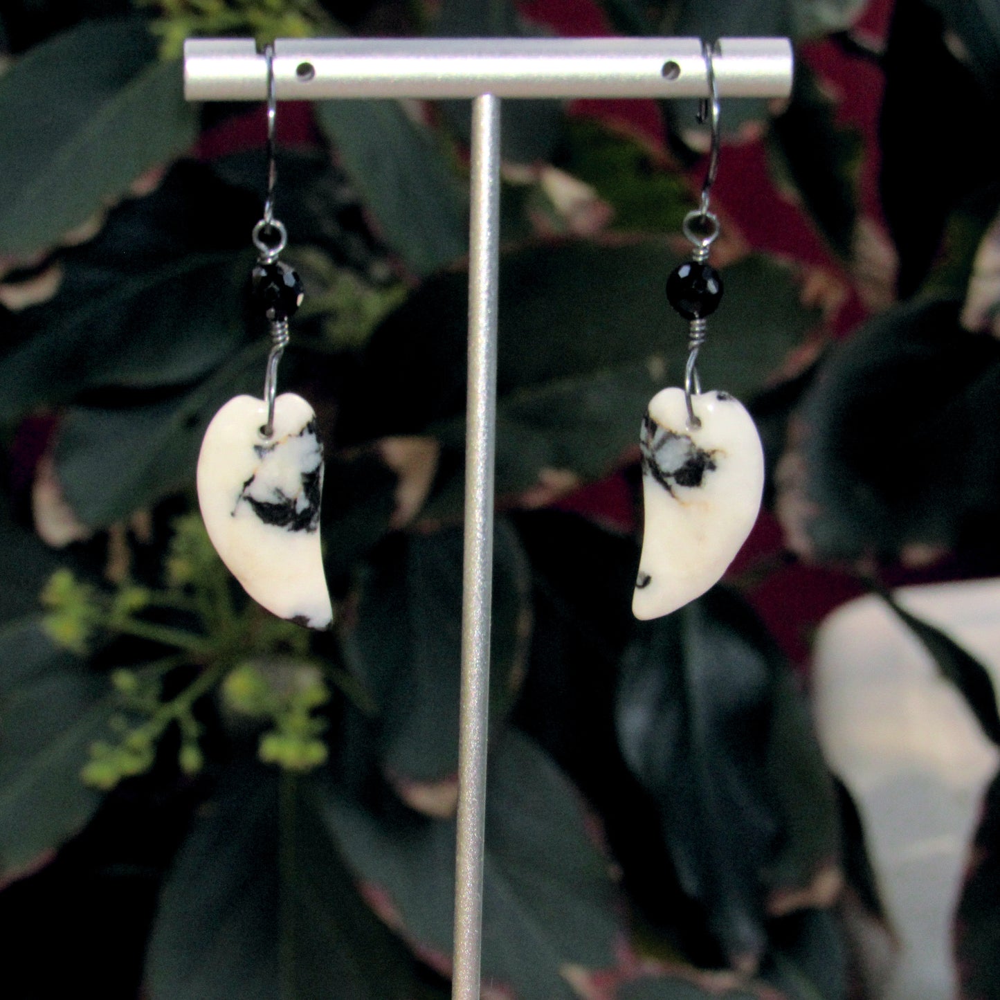 Zebra Jasper, Black Spinel, Oxidized Sterling Silver Drop Earrings