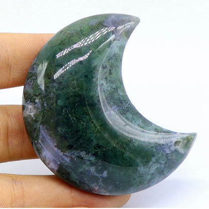 Natural Moss Agate Crescent Moon