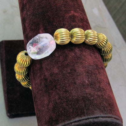 Brass and Quartz gemstone Stretch Bracelet