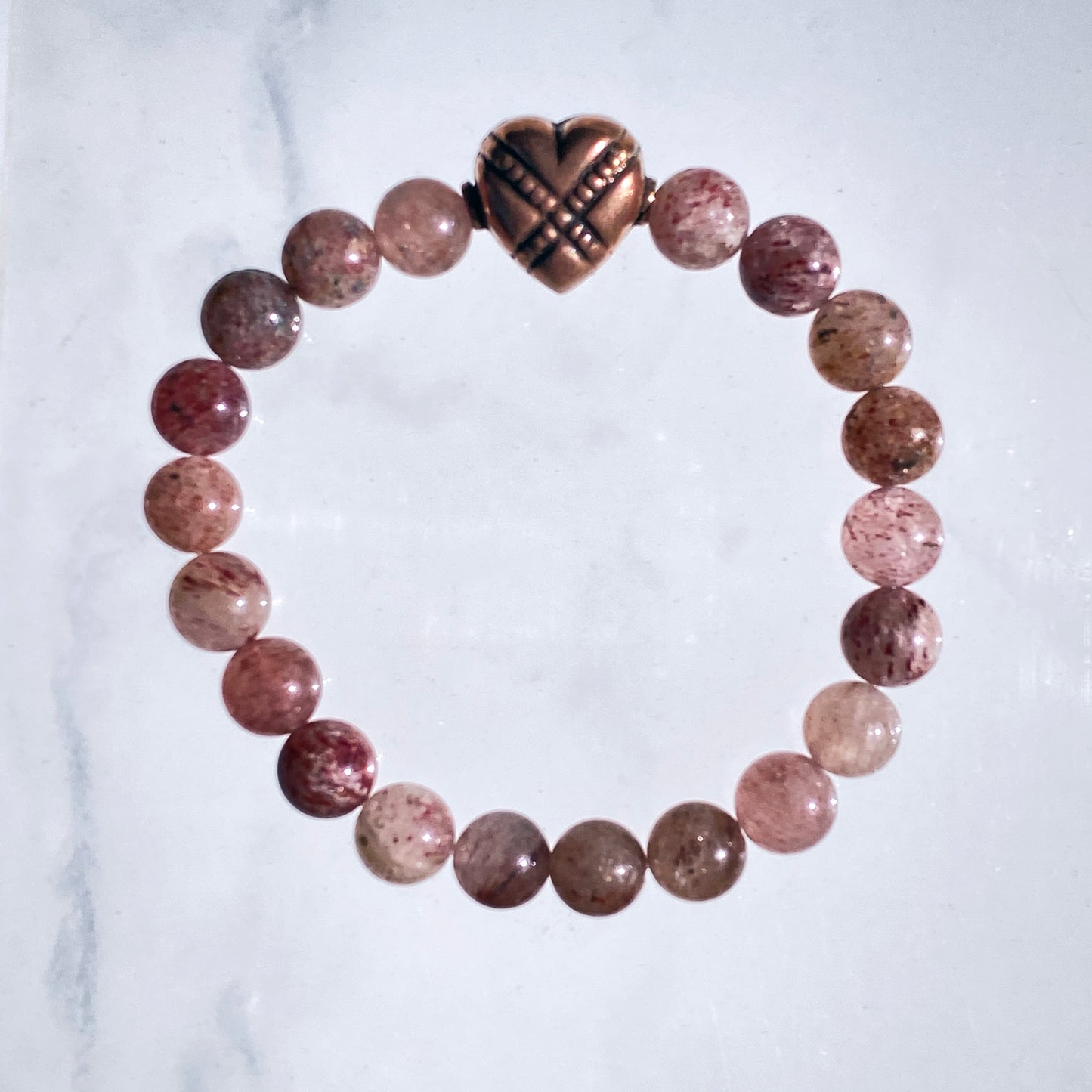 Strawberry Quartz and Copper Heart Bracelet