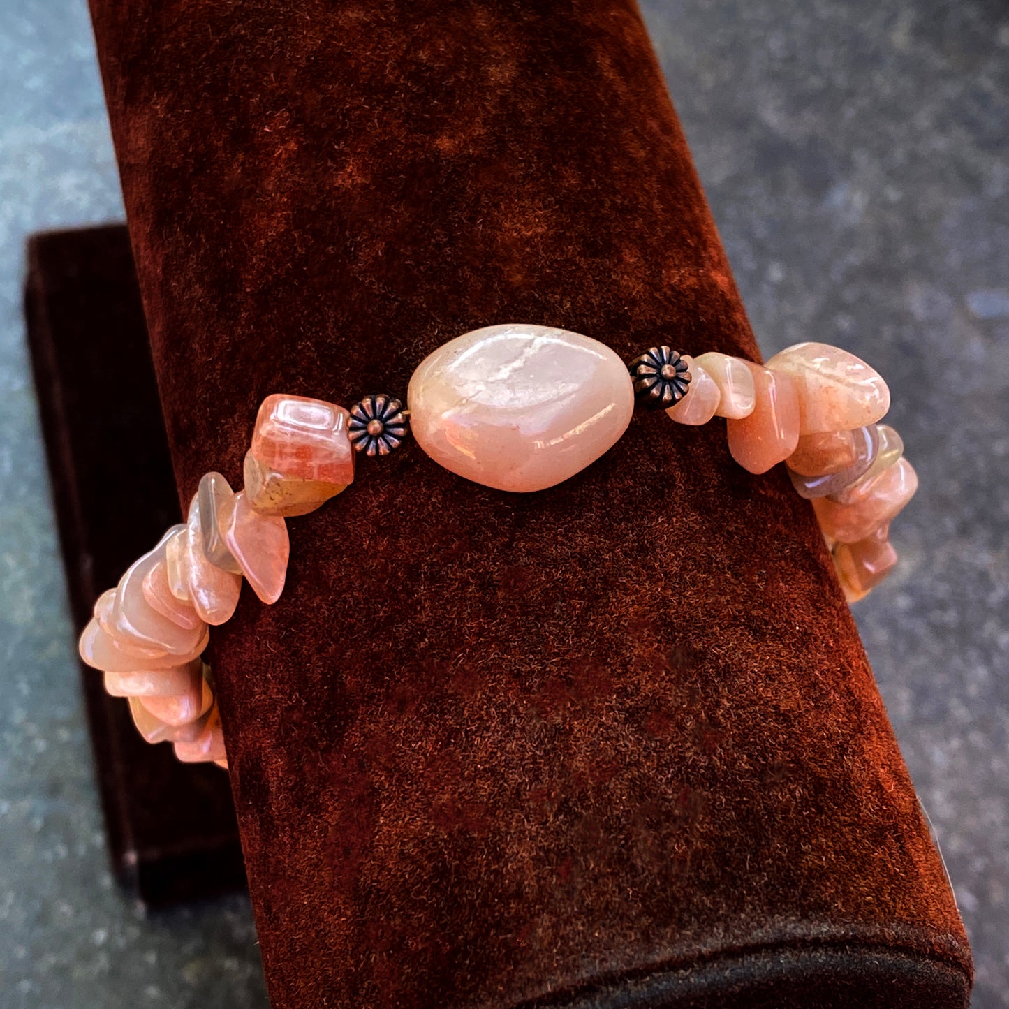 Sunstone gemstones and Copper stretch Bracelet