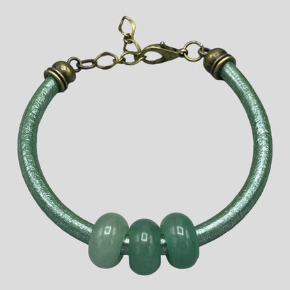 Green Aventurine gemstone Leather Bracelet