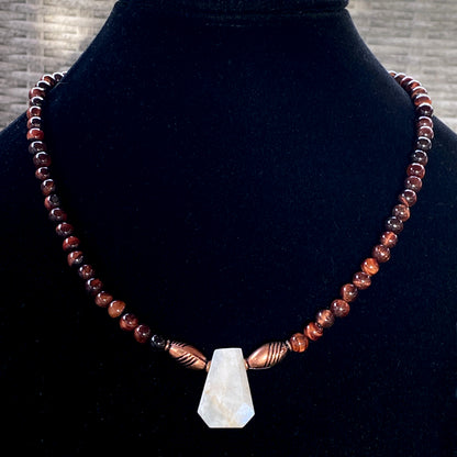 Moonstone and Tiger Eye gemstone beaded necklace