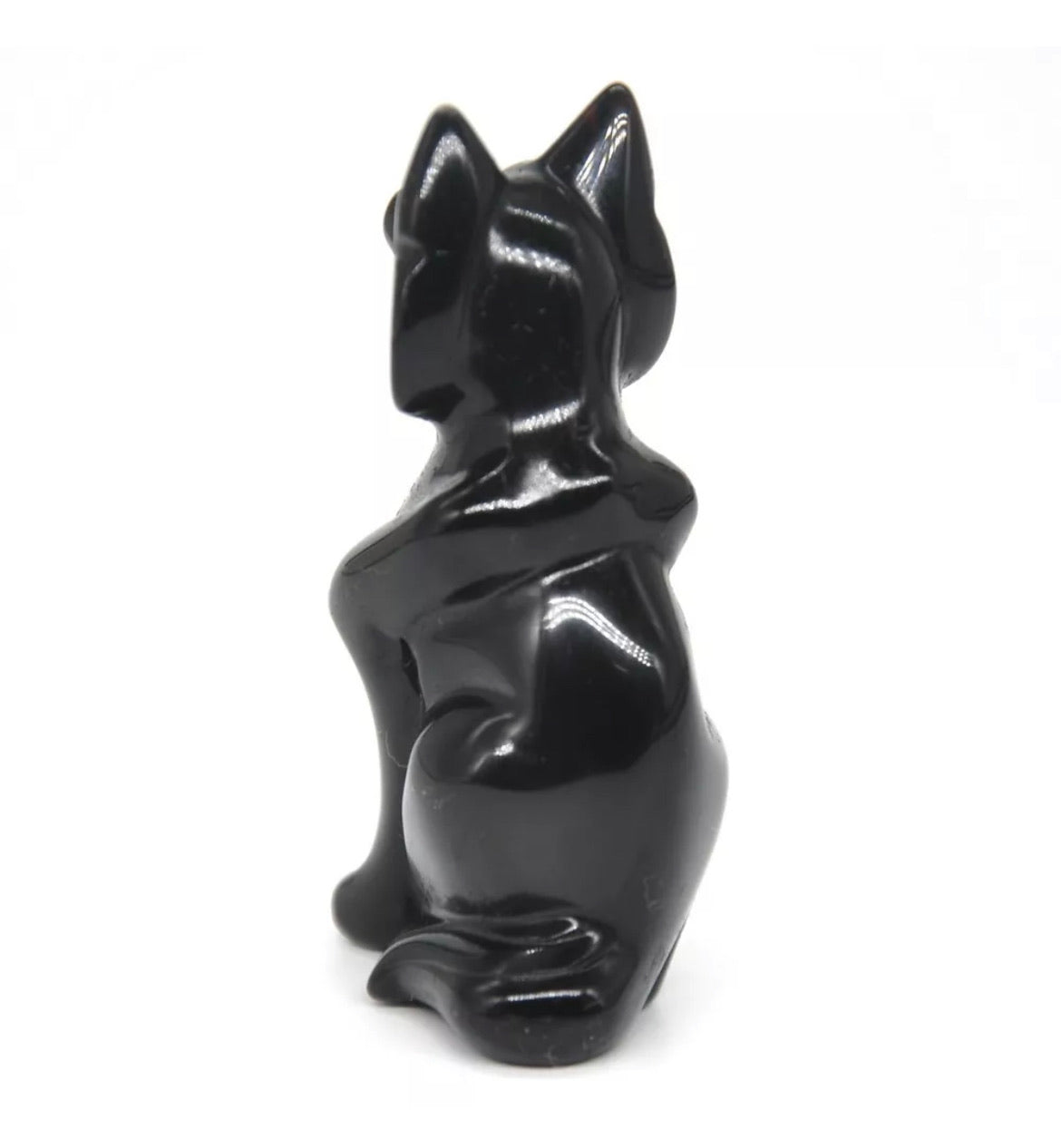 Natural Black Obsidian gemstone carved Fox