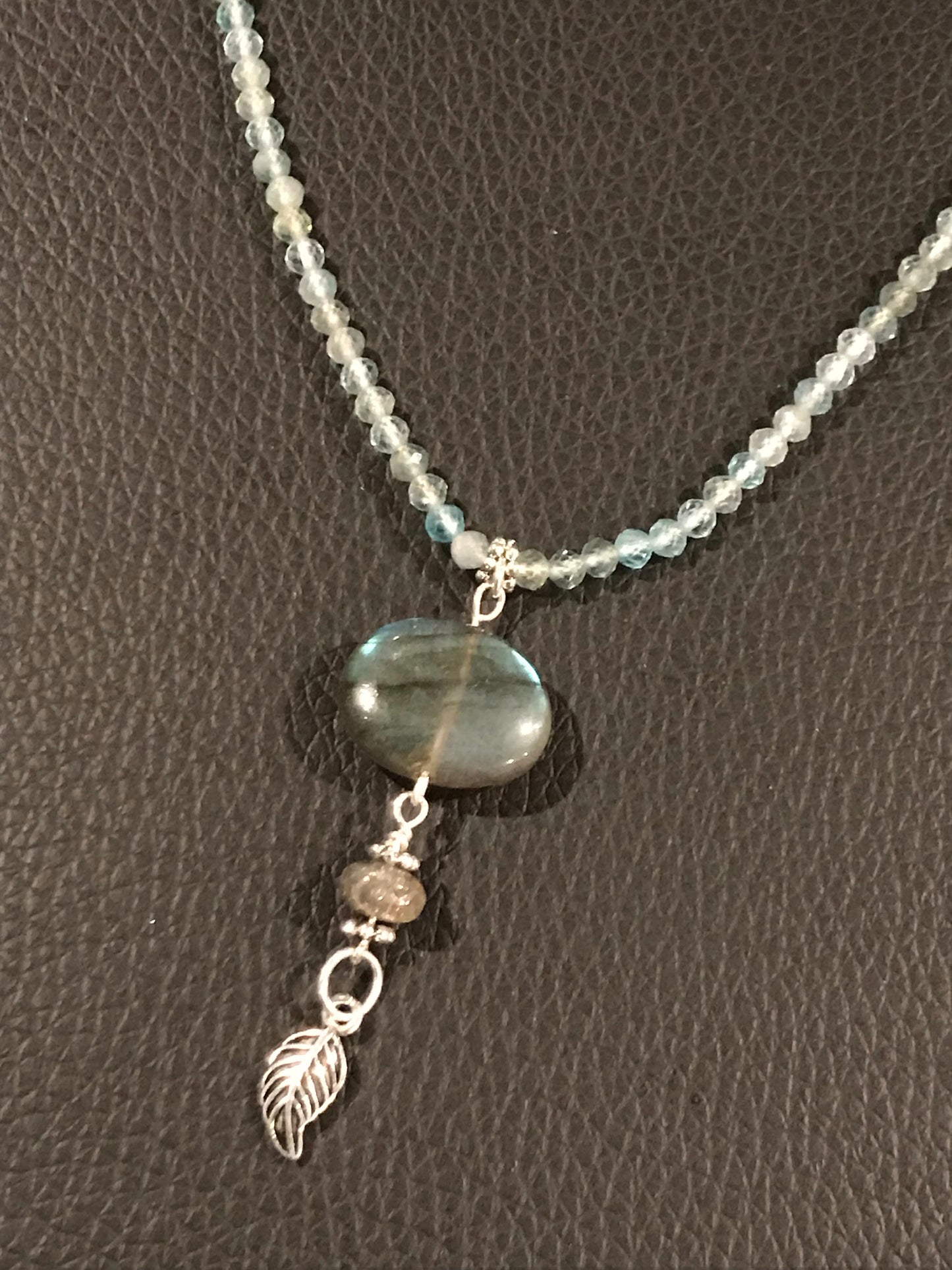 Women's Labradorite & Apatite Gemstone with green Sapphire pendant necklace