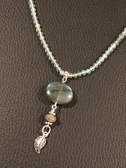 Women's Labradorite & Apatite Gemstone with green Sapphire pendant necklace