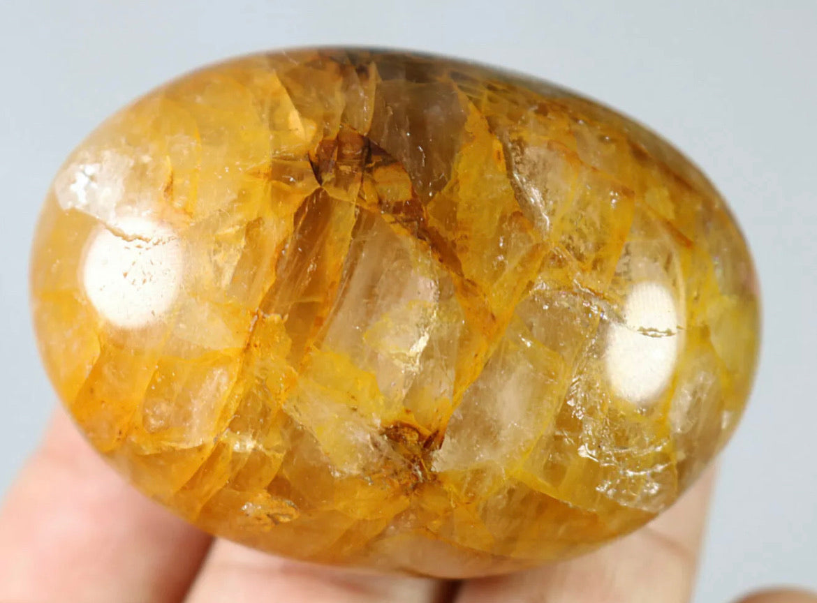 NATURAL Yellow FIRE QUARTZ Hematoid  Palm Stone -Madagascar