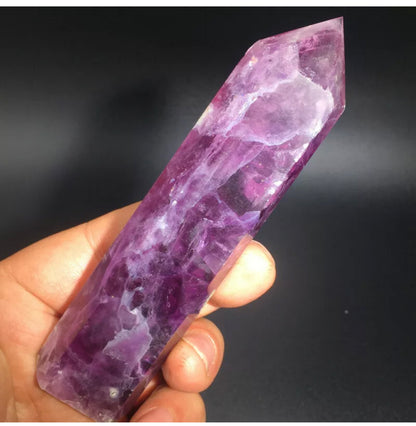 Natural purple fluorite gemstone tower point aura wand