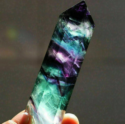 Colorful Natural Rainbow Fluorite Quartz gemstone Crystal Wand