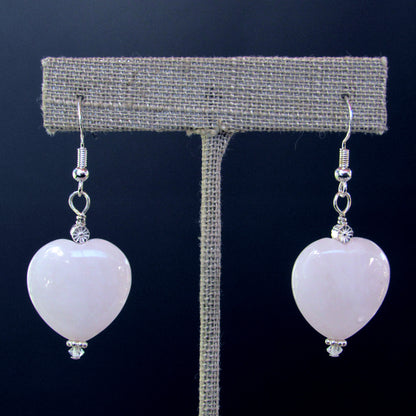 Rose Quartz Gemstone Hearts and Sterling Silver Drop Earrings