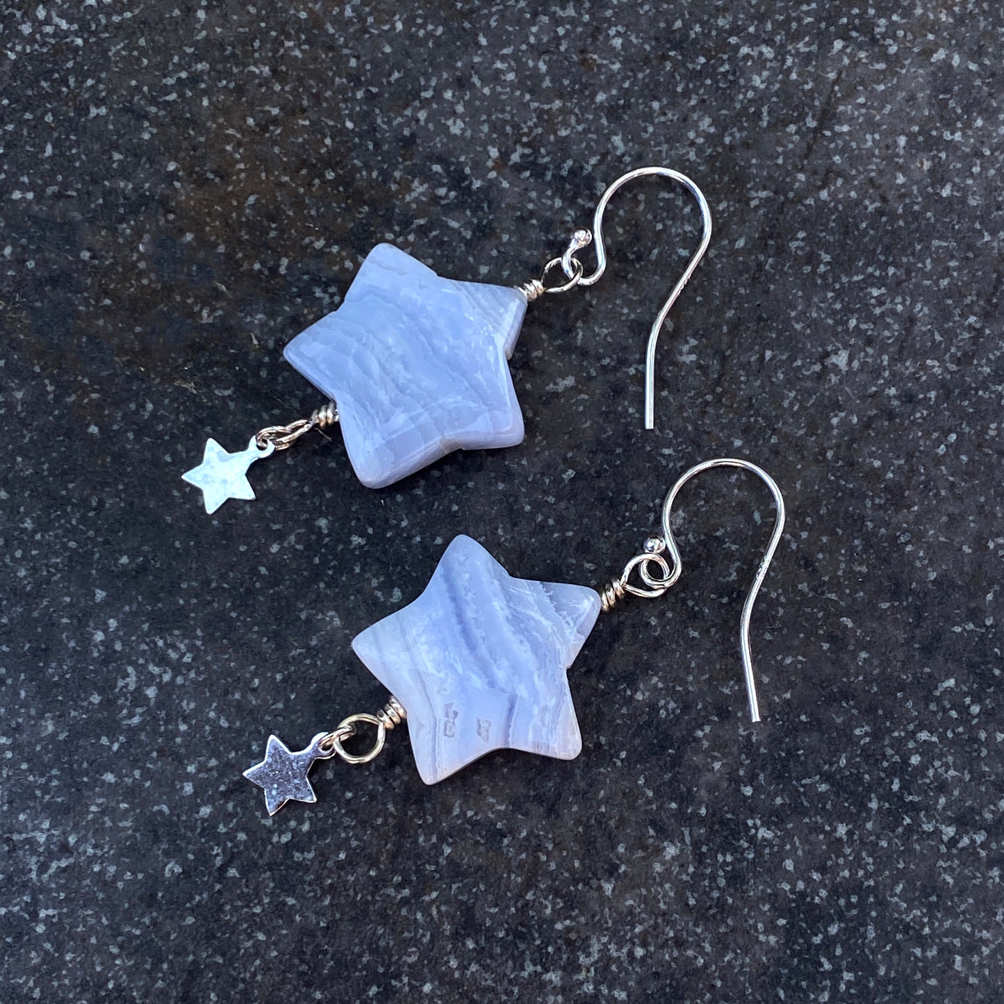 Blue Lace Agate gemstone Star Earrings