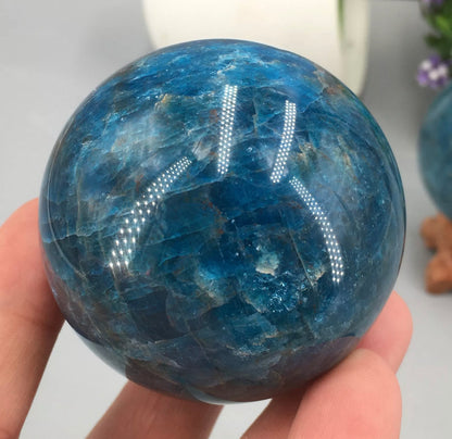 Natural Apatite Gemstone Sphere with Stand