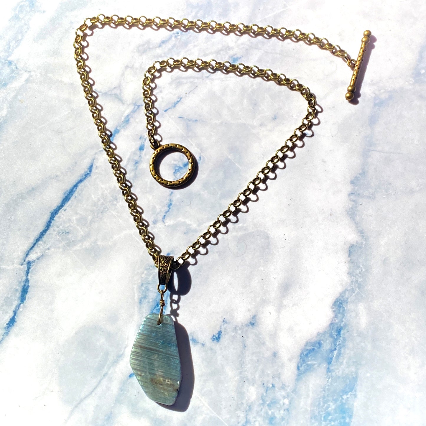 Labradorite gemstone Pendant on Brass Chain necklace